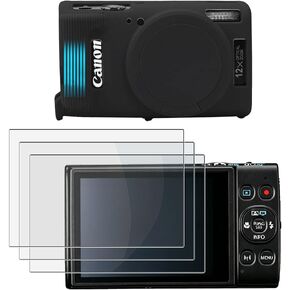 Screen Protector Compatible for Canon PowerShot IXY 650/ELPH 360 Cameras,Tempered Glass Film Anti-Scratch High Definition and Soft Silicone Case (Black) in Kuwait