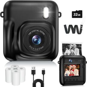 Kids Camera Instant Print, 1080P Dual-Lens Digital Camera for Kids, Black | Selfie Video, Girls Boys Christmas Birthday Gifts, Portable Toddler for 4-12 Years Old, with 32GB Card in Kuwait