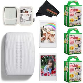 Fujifilm INSTAX Mini Link 3 Smartphone Printer with INSTAX Mini Instant Film and Sunshine Microfiber Cleaning Cloth... (3 Twin Pack (60 Sheets), Clay White) in Kuwait