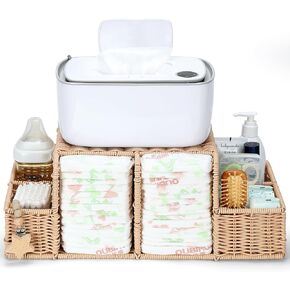 Diaper Caddy Organizer, Hand Rattan Nursery Storage Basket for Baby Essentials, Baby Changing Table Organizer Perfect Nursery Assistant in Kuwait