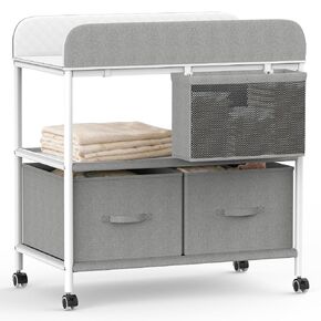 Baby Changing Table, Portable Diaper Changing Station, Changing Table with Wheels, Waterproof Changing Pad, Removable Storage Baskets & Safety Belt, Mobile Nursery Organizer for Newborns in Saudi Arabia