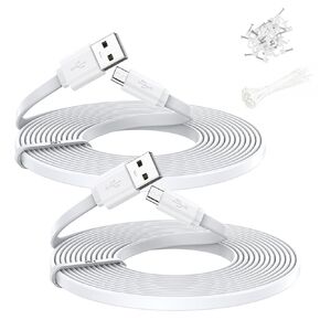 1 Pack 50FT Power Extension Cable Flat, USB-A to Micro USB Charging Cord Compatible with Wyze Cam v4/v3/OG/v3 Pro,Blink,Nest Cam Indoor,Kindle Fire,with 20pcs Cable Clips & 20pcs Cable Tie in Kuwait