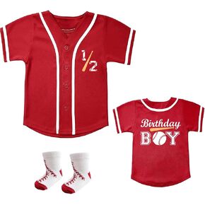 BAICAIYU 1/2 Birthday Boy Shirt Half Birthday Baby Baseball Jersey and Socks Outfit Button Short Sleeve T-shirt Sports Tee in Saudi Arabia