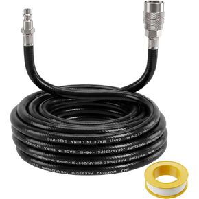 1/4" Air Compressor Hose, 26ft 300 PSI Air Line, 3-Layer PVC, Black | Heavy Duty Air Hose with 900 PSI Max Pressure, Flexible & Kink-free, NPT Plug & IM Quick Coupler, for Pneumatic Tools in Kuwait