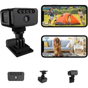 Mini Camera, 4K No WiFi Security Camera, Works with or Without WiFi, Wireless Indoor Outdoor Small Cameras with Night Vision, Motion Detection, Multiple Mounts, for Home Pet, Black in Kuwait