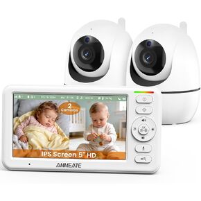 ANMEATE 5" Split Screen Baby Monitor with 2 Cameras | No WiFi Secure FHSS, Remote PTZ, 1000ft Range, 30-Hour Battery, Auto Night Vision, Room Temperature, Two-Way Audio Intercom in Kuwait