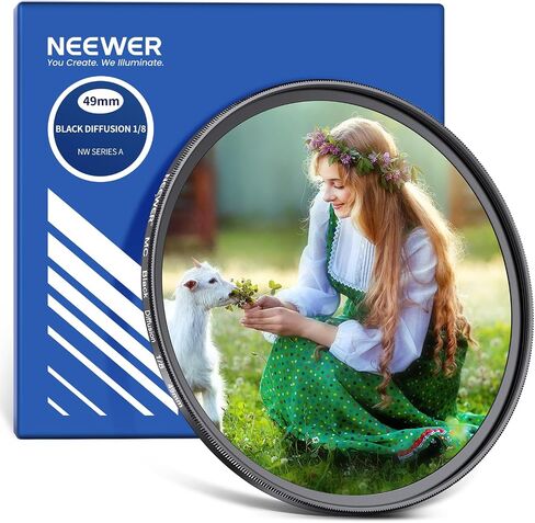 NEEWER 49mm Black Diffusion 1/4 Filter for Mist Cinematic Effect Filter, Ultra Slim Optical Glass Multiple Nano Coatings for Video Vlog Portrait Photography in Kuwait