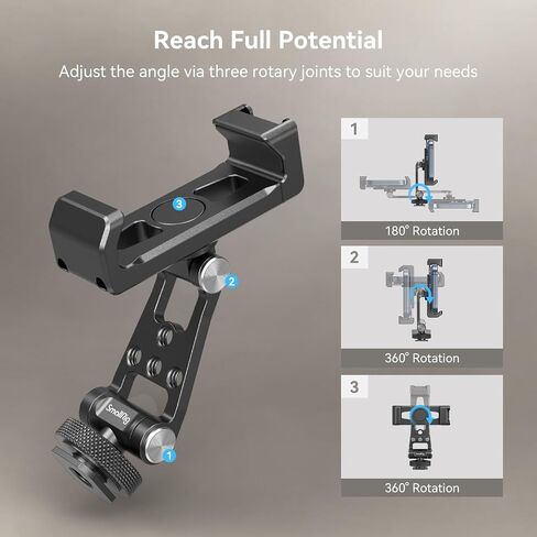 SMALLRIG Metal Phone Holder Support with Cold Shoe Mount, Universal Smartphone Adapter Support Free Adjustment Joints, Phone Tripod Mount for iPhone 17/16/15, for Samsung Galaxy etc-4382 in Kuwait