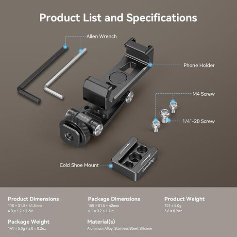 SMALLRIG Metal Phone Holder Support with Cold Shoe Mount, Universal Smartphone Adapter Support Free Adjustment Joints, Phone Tripod Mount for iPhone 17/16/15, for Samsung Galaxy etc-4382 in Kuwait
