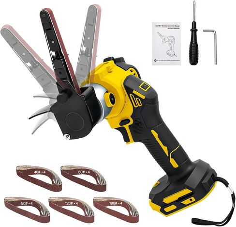 Cordless Belt Sander for Dewalt 20V Battery (No Battery) | 120° Rotatable Head, 0-13000 RPM Variable Speed, LED Display, Brushless Motor, Safety Lock, for Various Sanding in Kuwait