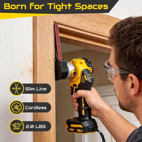 Cordless Belt Sander for Dewalt 20V Battery (No Battery) | 120° Rotatable Head, 0-13000 RPM Variable Speed, LED Display, Brushless Motor, Safety Lock, for Various Sanding in Kuwait