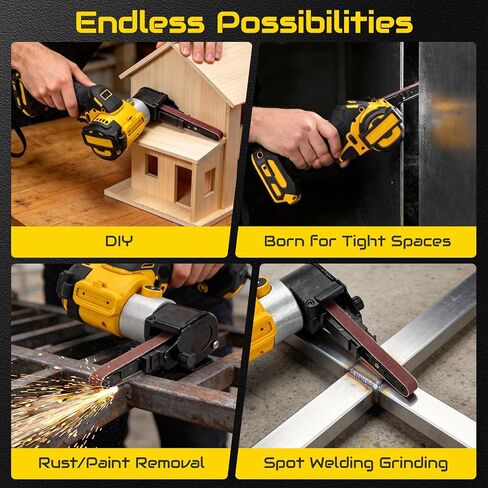 Cordless Belt Sander for Dewalt 20V Battery (No Battery) | 120° Rotatable Head, 0-13000 RPM Variable Speed, LED Display, Brushless Motor, Safety Lock, for Various Sanding in Kuwait