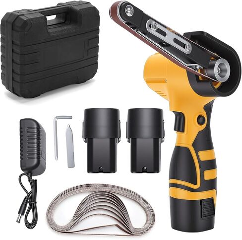 Cordless Belt Sander, 16.8V Mini Hand Held Belt Sander | 2pcs Battery, CVT, 360° Adjustable, 6500RPM, 10PCS Belts & Storage Case for Metal Working & Wood Plastic & Auto Grinding in Kuwait