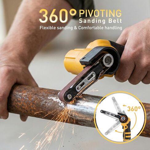 Cordless Belt Sander, 16.8V Mini Hand Held Belt Sander | 2pcs Battery, CVT, 360° Adjustable, 6500RPM, 10PCS Belts & Storage Case for Metal Working & Wood Plastic & Auto Grinding in Kuwait