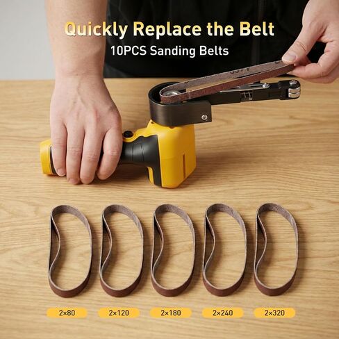 Cordless Belt Sander, 16.8V Mini Hand Held Belt Sander | 2pcs Battery, CVT, 360° Adjustable, 6500RPM, 10PCS Belts & Storage Case for Metal Working & Wood Plastic & Auto Grinding in Kuwait