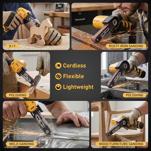 Cordless Belt Sander, 16.8V Mini Hand Held Belt Sander | 2pcs Battery, CVT, 360° Adjustable, 6500RPM, 10PCS Belts & Storage Case for Metal Working & Wood Plastic & Auto Grinding in Kuwait