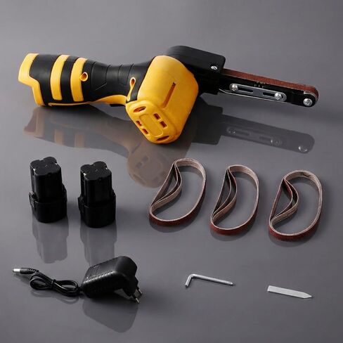 Cordless Belt Sander, 16.8V Mini Hand Held Belt Sander | 2pcs Battery, CVT, 360° Adjustable, 6500RPM, 10PCS Belts & Storage Case for Metal Working & Wood Plastic & Auto Grinding in Kuwait