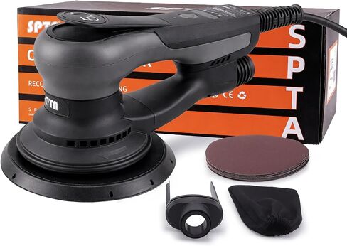 Electric 5mm Random Orbital Sander, SPTA 6Inch Brushless 350W 3A Palm Sander, Multi-function Variable Speed Electric Corded Orbital Sanders Machine with Sanding Pad, 10 Sanding Papers for Woodworking in Kuwait