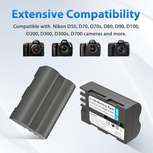 LP EN-EL3e, EL3, EL3a Battery, 2400 mAh Battery Compatible with Nikon D700, D300s, D300, D200, D100, D90, D80, D70S, D70, D50, MH-18, MH18a, MH-19, MB-D200, MB-D10 in Kuwait