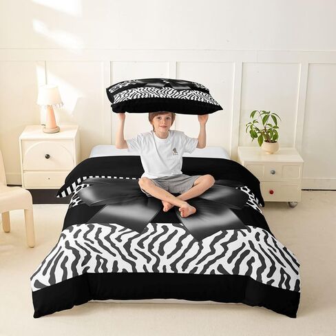 jejeloiu Black Grey Zebra Leopard Bowknot Print Duvet Cover Toddler Size Wild Animals Bedding Set Soft Geometric Striped Comforter Cover 2Pcs Bedroom Decor Microfiber Zipper Closure (NO Comforter) in Kuwait