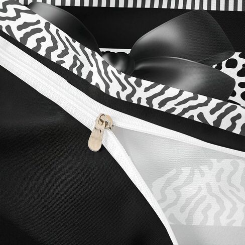 jejeloiu Black Grey Zebra Leopard Bowknot Print Duvet Cover Toddler Size Wild Animals Bedding Set Soft Geometric Striped Comforter Cover 2Pcs Bedroom Decor Microfiber Zipper Closure (NO Comforter) in Kuwait