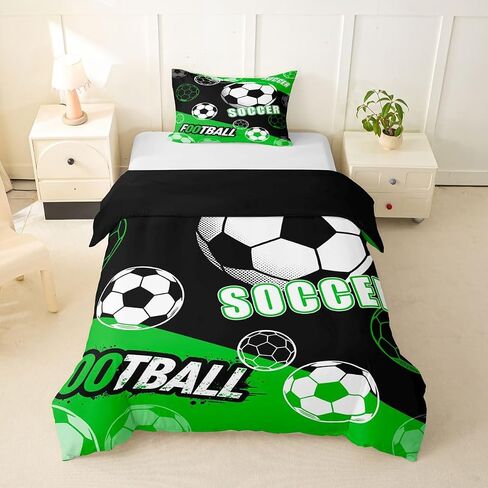 Feelyou Footabll Duvet Cover Toddler Size Footabll Gaming Comforter Cover for Boys Girls Ball Games Bedding Set 2Pcs Sport Game Room Decor Green in Kuwait