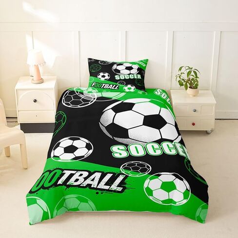 Feelyou Footabll Duvet Cover Toddler Size Footabll Gaming Comforter Cover for Boys Girls Ball Games Bedding Set 2Pcs Sport Game Room Decor Green in Kuwait