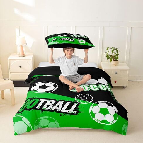 Feelyou Footabll Duvet Cover Toddler Size Footabll Gaming Comforter Cover for Boys Girls Ball Games Bedding Set 2Pcs Sport Game Room Decor Green in Kuwait