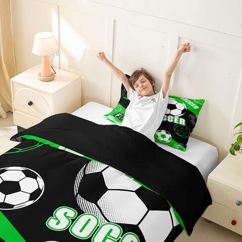 Feelyou Footabll Duvet Cover Toddler Size Footabll Gaming Comforter Cover for Boys Girls Ball Games Bedding Set 2Pcs Sport Game Room Decor Green in Kuwait