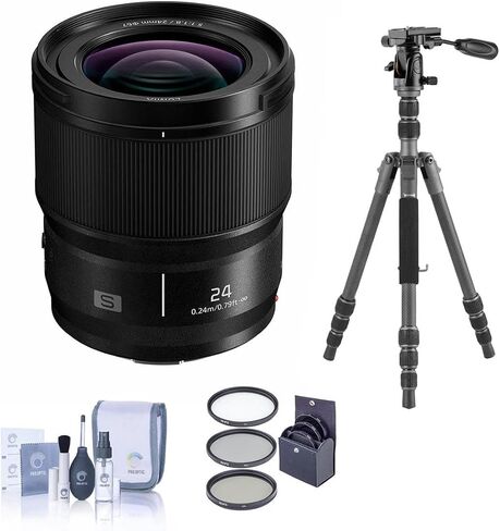 Panasonic LUMIX S 24mm f/1.8 Lens for L Mount, Bundle with Vanguard VEO 3 GO 235AB Al Travel Tripod T-50 Ball Head, 67mm Filter Kit, Cleaning in Kuwait