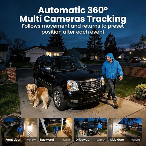 SOLIOM- 5MP Security Cameras Wireless Outdoor, No Subscription & Solar Powered,2-Cam Pack Home Security Camera with 360° Auto Human Motion Tracking, 3K Color Night Vision,5G & 2.4G Router Compatible in Kuwait