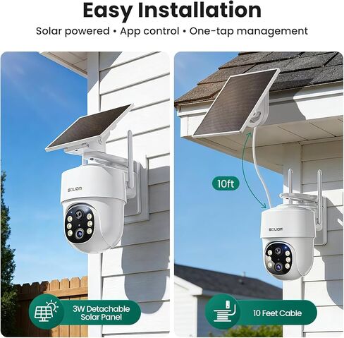 SOLIOM- 5MP Security Cameras Wireless Outdoor, No Subscription & Solar Powered,2-Cam Pack Home Security Camera with 360° Auto Human Motion Tracking, 3K Color Night Vision,5G & 2.4G Router Compatible in Kuwait