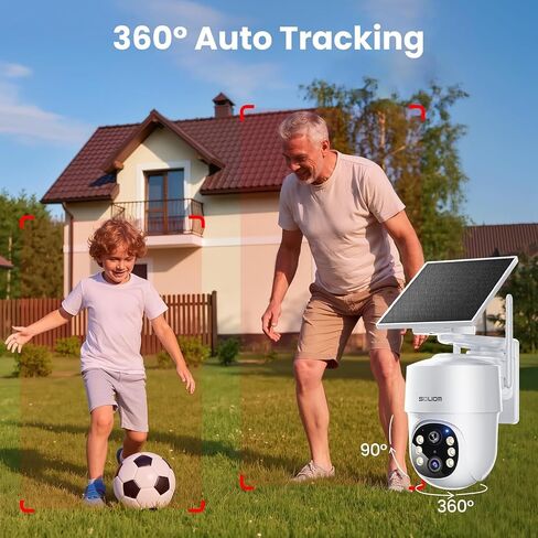 SOLIOM- 5MP Security Cameras Wireless Outdoor, No Subscription & Solar Powered,2-Cam Pack Home Security Camera with 360° Auto Human Motion Tracking, 3K Color Night Vision,5G & 2.4G Router Compatible in Kuwait