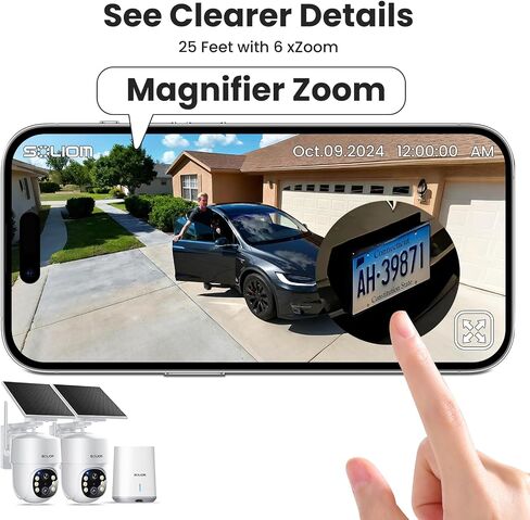 SOLIOM- 5MP Security Cameras Wireless Outdoor, No Subscription & Solar Powered,2-Cam Pack Home Security Camera with 360° Auto Human Motion Tracking, 3K Color Night Vision,5G & 2.4G Router Compatible in Kuwait