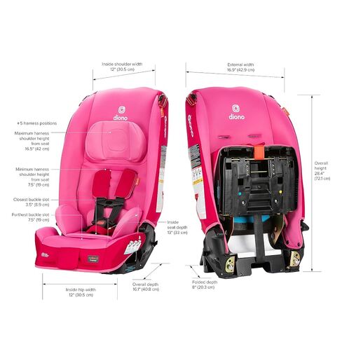 Diono Radian 3R, All-in-One Convertible Car Seat, Rear and Forward Facing, 10 Years 1 Car Seat, Slim Fit 3 Across, Pink Cotton Candy in Kuwait