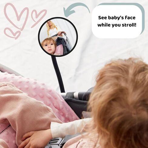 Stroller Mirror - See Your Baby's Face on Stroller Walks. Stroller Accessories to Connect & Engage in Pram or Stroller. Universal Stroller Attachment. (Pramglam OG) in Kuwait