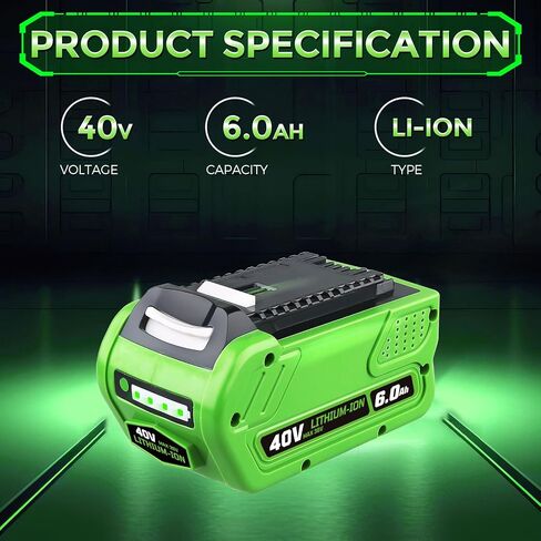 29462 6.0AH بطارية ليثيوم استبدال عالية السعة لبطارية Greenworks 40V 29252 20202 22262 25322 20642 27062 21242 متوافق مع 40V MAX Lawn Mower String String Hedge Trimmer in Kuwait