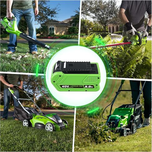 29462 6.0AH بطارية ليثيوم استبدال عالية السعة لبطارية Greenworks 40V 29252 20202 22262 25322 20642 27062 21242 متوافق مع 40V MAX Lawn Mower String String Hedge Trimmer in Kuwait