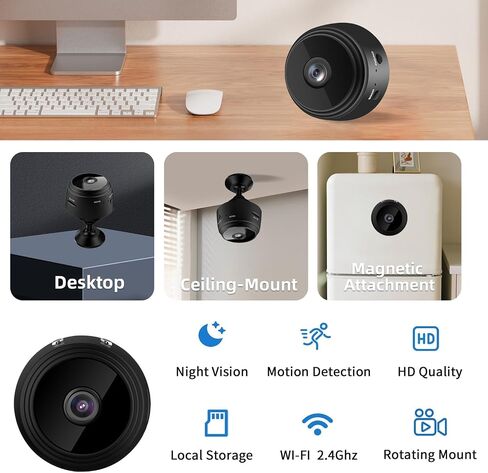 Hidden Camera Surveillance Monitor - WiFi Nanny Cam with 1080P Night Vision, Motion Detection, and Smartphone Compatibility - Indoor Spy Camera for Home/Baby/pet/Office in Kuwait