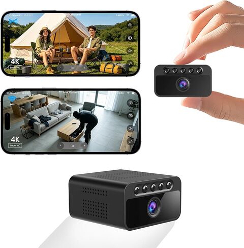 Mini Camera, 4K Wireless Small Indoor Outdoor No Wifi Security Camera | Supports WiFi/AP Hotspot/Offline, Night Vision, Motion Detection, Multi-Installation, for Home/Outdoor/Travel, Black in Kuwait