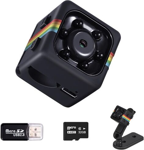 Mini Spy Camera Wireless, 1080P No WiFi Security Camera with 32GB TF Card | No Wifi Required, Small Indoor Outdoor Cameras with Night Vision, 360° Rotating Bracket, for Cycling/Travel/Outdoor in Kuwait