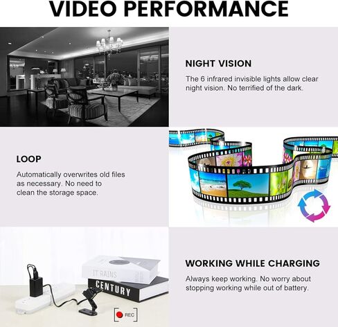 Mini Spy Camera Wireless, 1080P No WiFi Security Camera with 32GB TF Card | No Wifi Required, Small Indoor Outdoor Cameras with Night Vision, 360° Rotating Bracket, for Cycling/Travel/Outdoor in Kuwait