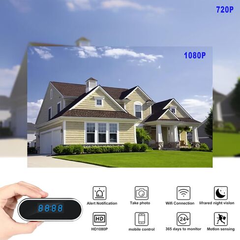 Clock Camera Wireless Hidden Cam - 1080P HD Nanny Cam with Night Vision, Motion Detection for Home, Business Office, Baby & Pet Monitor in Kuwait