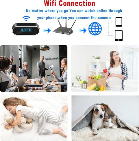 Clock Camera Wireless Hidden Cam - 1080P HD Nanny Cam with Night Vision, Motion Detection for Home, Business Office, Baby & Pet Monitor in Kuwait