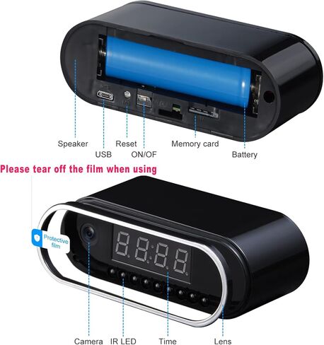 Clock Camera Wireless Hidden Cam - 1080P HD Nanny Cam with Night Vision, Motion Detection for Home, Business Office, Baby & Pet Monitor in Kuwait