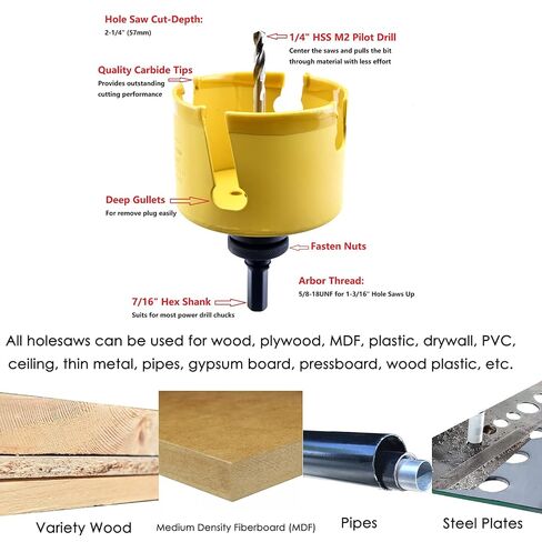 MaxTool 4-1/4"TCT Hole Saw 108mm Carbide Tip Holesaw 2.25" Deep with 5/8-18 Thread for Cutting Asphalt Brick Concrete MDF Tough Material; CT00Y57R416 in Kuwait