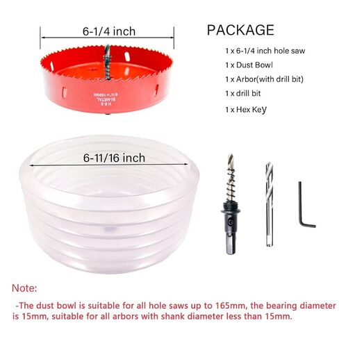 159mm Hole Saw and Accessories Dust Bowl 2PCS Set,LAIWEI Hole Cutter dust Collector for All Drill bit up to 165mm Cutting Diameter in Kuwait