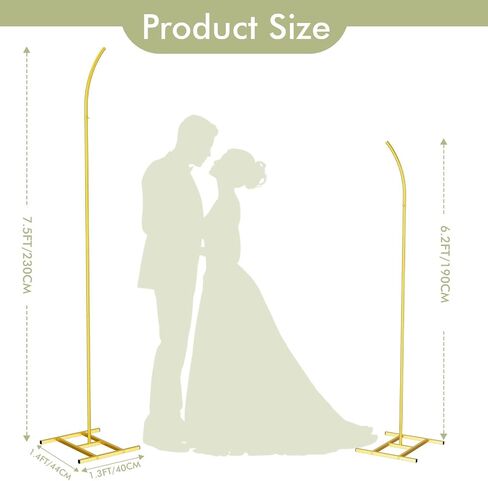 EMART Balloon Arch Stand with 2 Golden U-shaped Water Bag & 4 Reusable Ground Stakes,7.5FT & 6.2FT Set of 2 Gold Half Wedding Arch Stand for Wedding,Party, Baby Shower, Graduation Ceremony, Exhibition in Kuwait