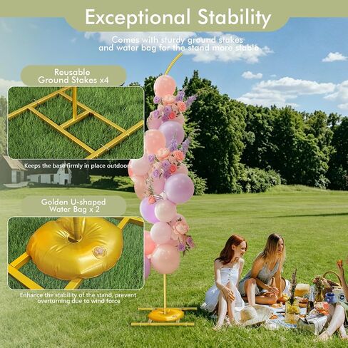 EMART Balloon Arch Stand with 2 Golden U-shaped Water Bag & 4 Reusable Ground Stakes,7.5FT & 6.2FT Set of 2 Gold Half Wedding Arch Stand for Wedding,Party, Baby Shower, Graduation Ceremony, Exhibition in Kuwait