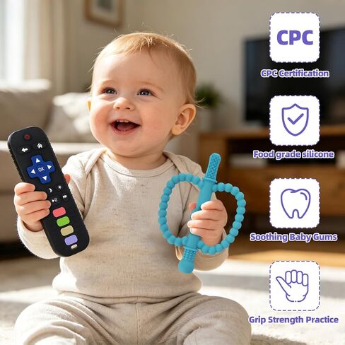 Yinghezu Teethings Toys Teething Sticks and Remote Teether for Babies | remote and apple shape Bpa Free Baby Sensory Chew Toys for Babies 0-6 6-12 12-18 Months soothes teething for babies in Kuwait